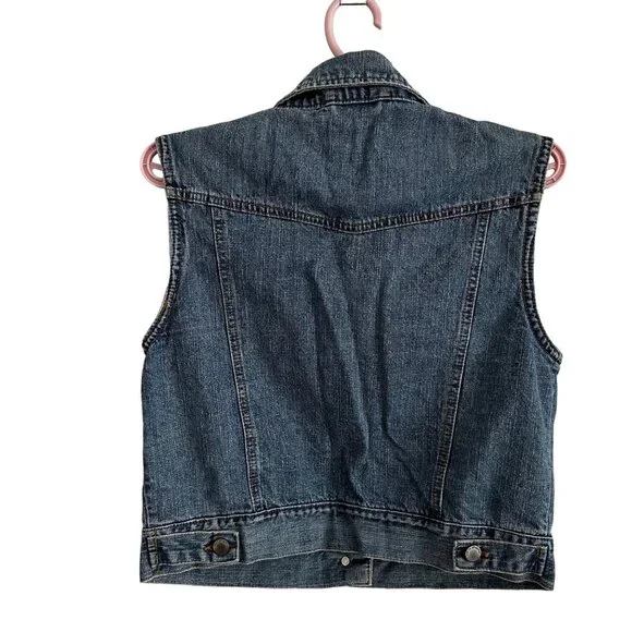 Life In Progress 80s Cropped Style Women's Denim Trucker Vest SZ M Biker Boho - Picture 2 of 8
